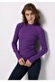 Slim Fit Half Turtleneck Plain Women's Purple T-Shirt