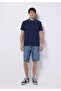 Regular Fit Polo Neck Plain Men's Blue Knitted Pocketless Short Sleeve T-Shirt - 3