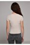 Slim Fit Round Neck Plain Women's Stone Short Sleeve T-Shirt - 2