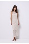 Slim Fit Jacquard Women's Ecru Sleeveless Dress