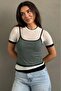 Green Striped Double Look Women's T-Shirt Mg2699 - 3