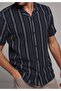 Regular Fit Shirt Neck Striped Men's Navy Blue Short Sleeve Shirt - 4