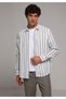 Regular Fit Shirt Neck Striped Men's Green Long Sleeve Shirt