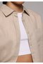 Boyfriend Fit Shirt Neck Plain Women's Beige Long Sleeve Shirt - 4
