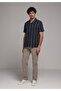 Regular Fit Shirt Neck Striped Men's Navy Blue Short Sleeve Shirt - 3