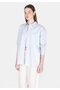Relax Fit Pocketless Shirt Neck Plain Women's Blue Long Sleeve Shirt