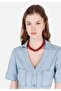 Slim Fit V Neck Belted Jean White Women's Dress - 4