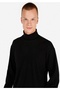 Comfort Fit Turtleneck Plain Men's Black Cotton Long Sleeve T-Shirt - 4