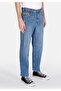 Loose Straight Fit Mid Waist Straight Leg Men's Light Indigo Zippered D Denim Jean Trousers - 4