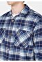 Regular Fit Shirt Neck Plaid Men's Blue Long Sleeve Shirt - 4