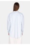 Relax Fit Pocketless Shirt Neck Plain Women's Blue Long Sleeve Shirt - 2