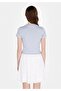 Slim Fit Round Neck Printed Women's Blue Short Sleeve T-Shirt - 2