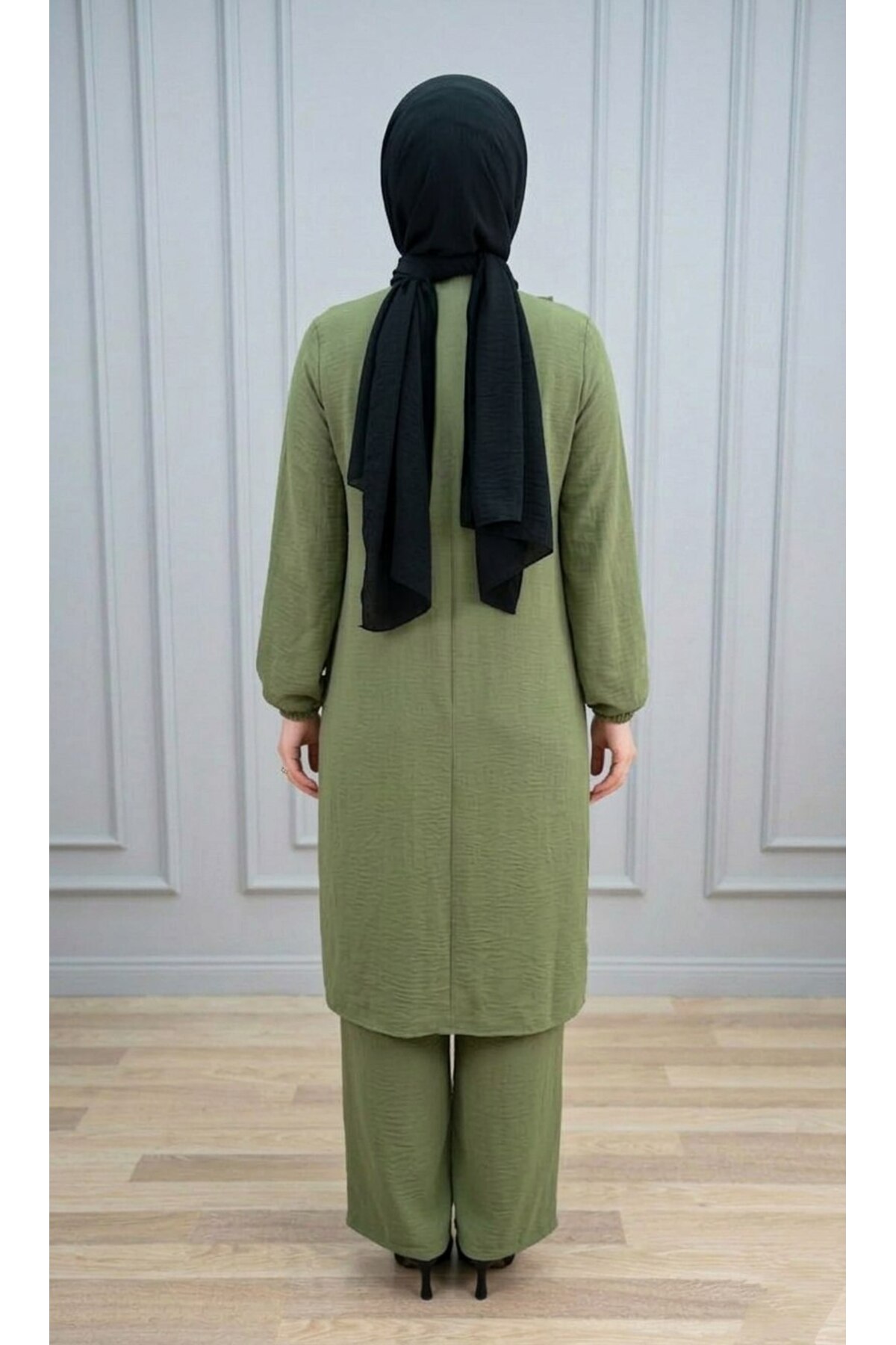 Simge Suit Women's Khaki Ayrobin Fabric 2-Piece Trousers Tunic Set - 5