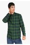Slim Fit Shirt Neck Plaid Men's Green Long Sleeve Shirt