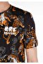 Regular Fit Round Neck Cotton Printed Men's Black Short Sleeve T-Shirt - 5