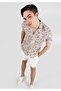 Regular Fit Shirt Neck Printed Men's Beige Cotton Pack Short Sleeve Shirt - 3