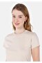 Slim Fit Round Neck Plain Women's Beige Short Sleeve T-Shirt - 4