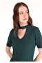 Slim Fit Half Turtleneck Women's Green Short Sleeve T-Shirt - 4
