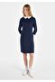 Regular Fit Plain Women's Knitted Navy Blue Long Sleeve Dress - 3