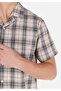 Regular Fit Shirt Neck Checked Men's Beige Short Sleeve Shirt - 5