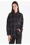 Relaxed Fit Shirt Neck Checked Women's Navy Blue Long Sleeve Shirt