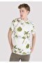 Regular Fit Round Neck Printed Men's Ecru Short Sleeve T-Shirt