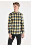 Slim Fit Shirt Neck Pocketed Plaid Li Men's Navy Blue Long Sleeve Shirt