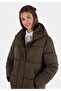 Regular Fit Hooded Zippered Lined Women's Green Coat