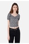 Slim Fit V-Neck Women's Black Watermelon T-Shirt
