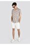 Regular Fit Shirt Neck Printed Men's Beige Cotton Pack Short Sleeve Shirt - 4