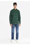 Slim Fit Shirt Neck Plaid Men's Green Long Sleeve Shirt - 3