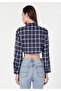 Regular Fit Shirt Neck Plaid Women's Navy Blue Long Sleeve Shirt - 2