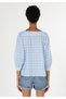 Regular Fit Square Collar Checked Women's Blue ¾ Sleeve Shirt - 2