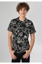 Regular Fit Crew Neck Printed Black Men's Short Sleeve T-Shirt