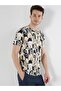 Regular Fit Round Neck Printed Pocketless Men's Beige Short Sleeve T-Shirt - 4