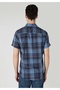 Regular Fit Shirt Neck Plaid Li Men's Navy Blue Short Sleeve Shirt - 2