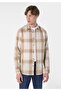 Regular Fit Shirt Neck Plaid Men's Beige Long Sleeve Shirt - 5