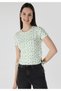 Slim Fit Round Neck Floral Women's White Short Sleeve T-Shirt