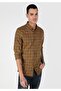 Slim Fit Shirt Neck Plaid Li Men's Yellow Long Sleeve Shirt