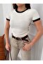 Women's White Crew Neck Garni Detailed Draped Blouse & Bodysuit - 2