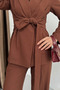 Women's Jacket Pants Set Waist Tie Detailed Blazer Jacket Wide Leg Pants Suit - 3