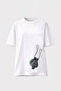 White Oversize Crew Neck Women's T-Shirt with Chinese Button Detail and Printed Design - 2