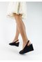 Genuine Leather Black Color Wedge Heels Women's Heeled Shoes Heeled Sandals between Size 36-40 - 8