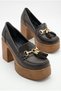 Women's High Platform Heeled Elegant Tassel Buckle Blunt Toe Bitter Brown Loafer Moccasin Shoes - 5