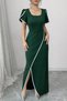 New Season Women's Short-Sleeved Square-Neck Crepe Dress with Cross-Cut Detail on the Front - 3