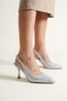 Women's Stone Detail Fabric Evening Stiletto Heeled Shoes - 5