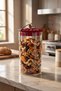 1000 ml Borosilicate Glass Airtight Jar with Red Fabric Cover and Bamboo Lids, Diameter: 8 Cm, Height: 25 cm - 4