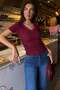 Burgundy V-Neck Lace Pack Slim Fit Women's T-Shirt Mg2683