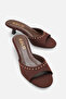 Halivelle Brown Nubuck Women's Stylish New Season Pointed Toe Studded Detailed Comfortable Thin Short Kitten Heeled Slippers
