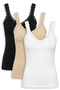 Black-White-Tan 3-Pack Cotton Lycra Strappy Lace Knitted T-Shirt Undershirt 1006 - 3